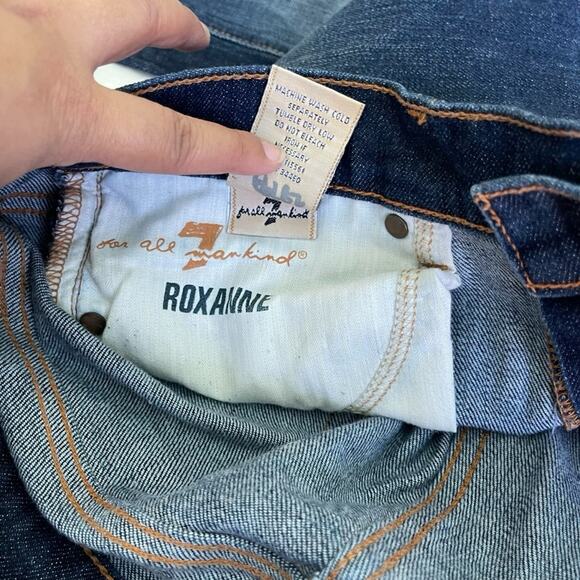 7 For All Mankind Roxanne Mid Rise Slim Leg Ankle Jean Dark Rinse Blue Size 30 - Picture 6 of 7